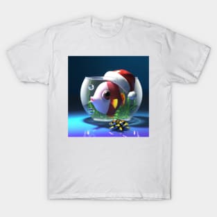 Fish in Bowl with Santa Hat T-Shirt